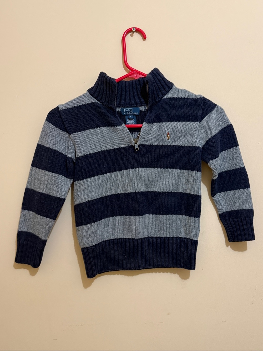 Ralph Lauren Navy & Gray Striped Half-Zip Pullover